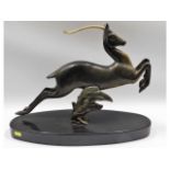 An art deco style bronze antelope on marble plinth