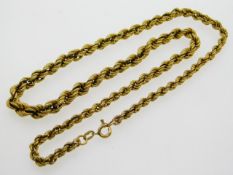 A 9ct gold rope chain, 18in long, clasp a/f, 13.69