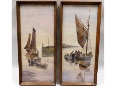 A pair of Cornish watercolours on paper of boats i