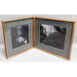 Two framed charcoal pictures by Colin Moss, "The M
