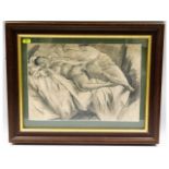 A framed pencil sketch by Anthony Tewfik titled "K