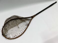 A vintage wooden landing net, 40.5in long