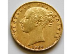 An 1869 Victorian full gold sovereign