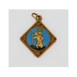 A 9ct gold, enamelled St. Christopher pendant, 19m