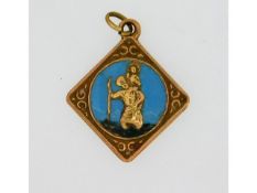 A 9ct gold, enamelled St. Christopher pendant, 19m