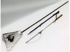 Two fish tailers & a cane handled landing net
