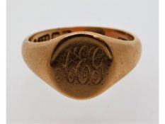 A gents 9ct rose gold signet ring, monogrammed AEG