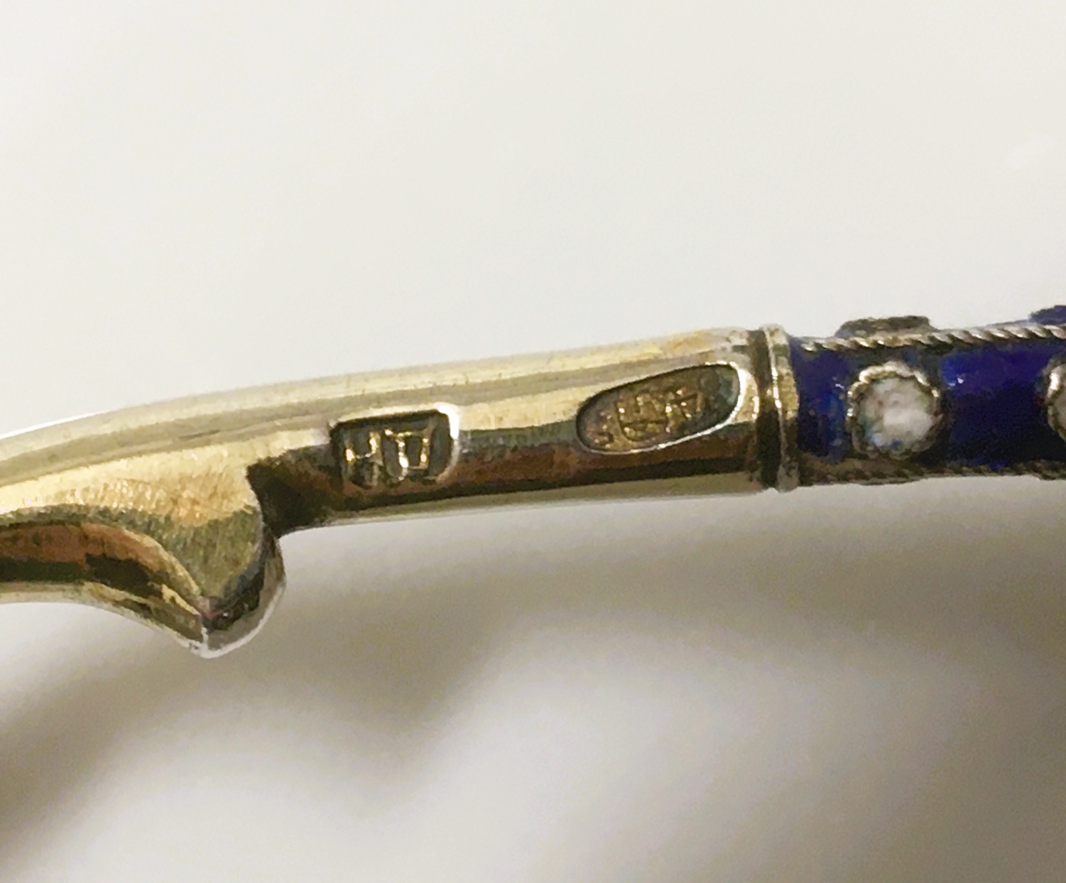 A Russian enamelled silver spoon with gilded bowl, - Image 2 of 3