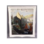 An oil of the harbour at Polperro by Tom Morton (1903-1981), image size 23.5in x 19.25in