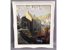 An oil of the harbour at Polperro by Tom Morton (1903-1981), image size 23.5in x 19.25in