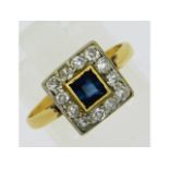 An 18ct gold art deco style sapphire & diamond rin