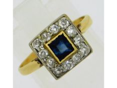 An 18ct gold art deco style sapphire & diamond rin
