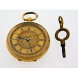 A ladies 18ct gold pocket watch, wound then stoppe