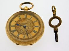 A ladies 18ct gold pocket watch, wound then stoppe