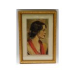 A 1920's watercolour portrait of woman, later refr