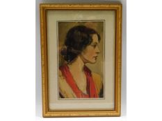 A 1920's watercolour portrait of woman, later refr