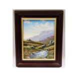 A small framed oil on canvas depicting Dartmoor ri