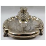 A Birmingham silver inkwell & tray, date mark for