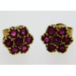 A pair of 9ct gold ruby earrings, 1.62g, 8mm diame