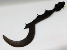 Tribal Art: A 19thC. headhunters sword, 30in long