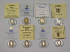 Eight collectors silver proof one pound coins with