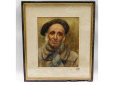 A framed portrait watercolour of man, possibly by