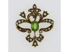 An Edwardian 9ct gold brooch & pendant, set with p