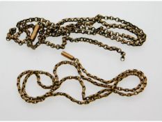 Two c.1920 antique 9ct gold chains, both a/f, 10.7