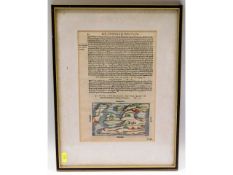 A framed & mounted 17thC. map of Britain with text