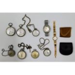 Two gents silver pocket watches, one ladies & a se