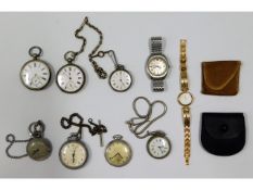 Two gents silver pocket watches, one ladies & a se