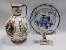 A faience jug & pen stand twinned with an English