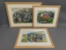 Three framed impressionist watercolours by Sam Dod