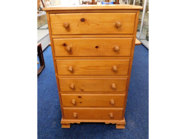 A modern pine chest of six drawers, 44.25in high x