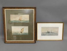 A framed pair of H. Spry watercolours of ship at s