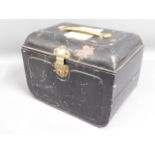 A handy steel box with brass fitting & leather han