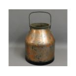 A copper, steel & brass milk bucket, 14.5in high together with a wooden plain
