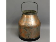 A copper, steel & brass milk bucket, 14.5in high together with a wooden plain