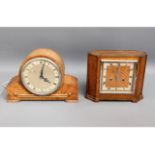 Two oak cased mantle clocks, one electric, largest