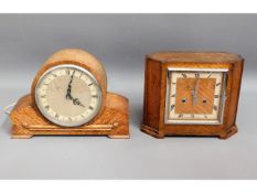 Two oak cased mantle clocks, one electric, largest