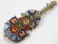 An Italian mosaic gilt brooch in the form of a vio