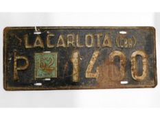 A vintage Argentinian number plate "La Carolota (C