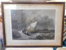 A large framed print after JMW Turner work, signed