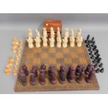 An Oriental chess set, king 5in tall, some faults,