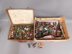 Two boxes of vintage plastic toy soldiers