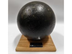 An 1850's HMS Cambridge 32lb cannonball with mount