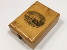 A Mauchline ware box "Entrance into Coventry from the Railway", 2.75" wide x 4" long