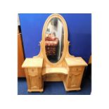 An antique pine dressing table with oval mirror, 6