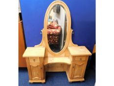 An antique pine dressing table with oval mirror, 6