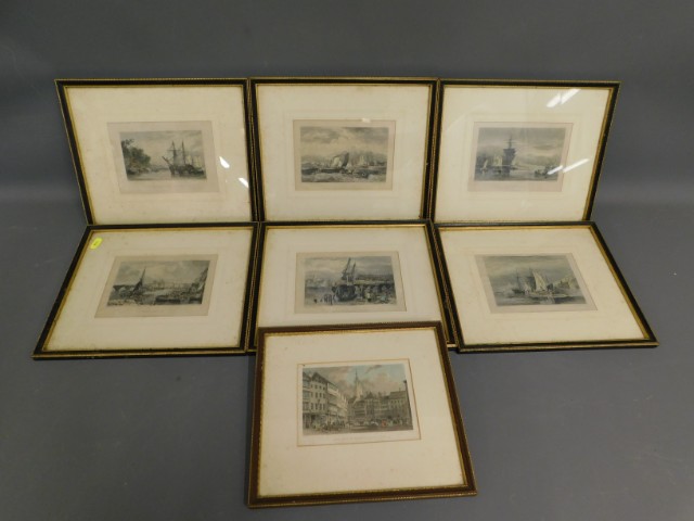 Seven framed antique prints of seafaring interest